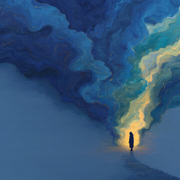 Person surrounded by swirling fears and anxieties visualizing worst-case scenarios consuming thoughts in a dramatic abstract setting