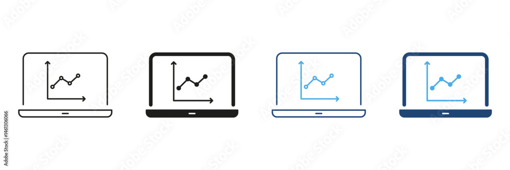 Poster laptop with graph line and solid icon set. data analysis, business analytics, and performance tracki