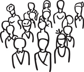 A group of stick figures stand in a