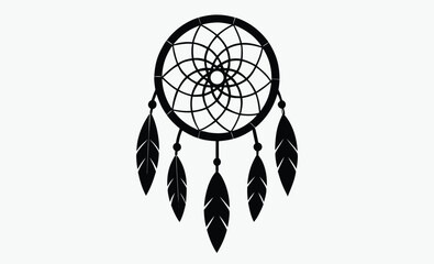 Dreamcatcher silhouette, native american icon, boho style dreamcatcher, tribal symbol vector, simple black illustration