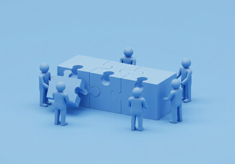 Team Completing Puzzle Blocks Together Cooperation Concept