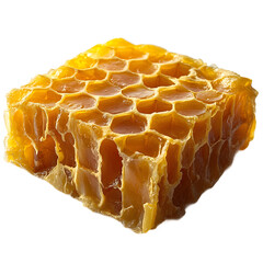 Piece of honeycomb beeswax isolated, high quality texture photo for honey products, natural food, and intricate pattern design