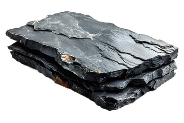 Piece of slate stone with layered edge on transparent background, natural texture image for architecture, roofing, and geological concepts