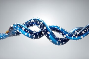 Abstract, flowing, blue spiral, water droplets, dotted, geometric, design.  Complex, interconnected, dynamic, structure