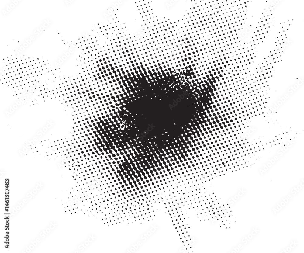 Aufkleber a dynamic halftone creates a blurred circular void within a white background.