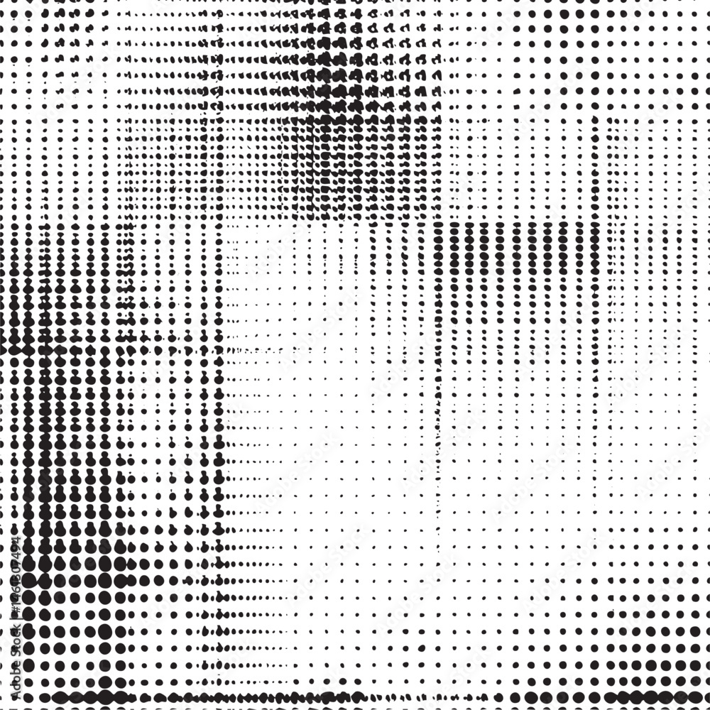 Poster a dense of black and white dots forms a dynamic abstract