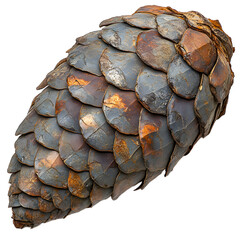 Pine cone with detailed scales on transparent background, natural object image for nature, forest, and autumn concepts