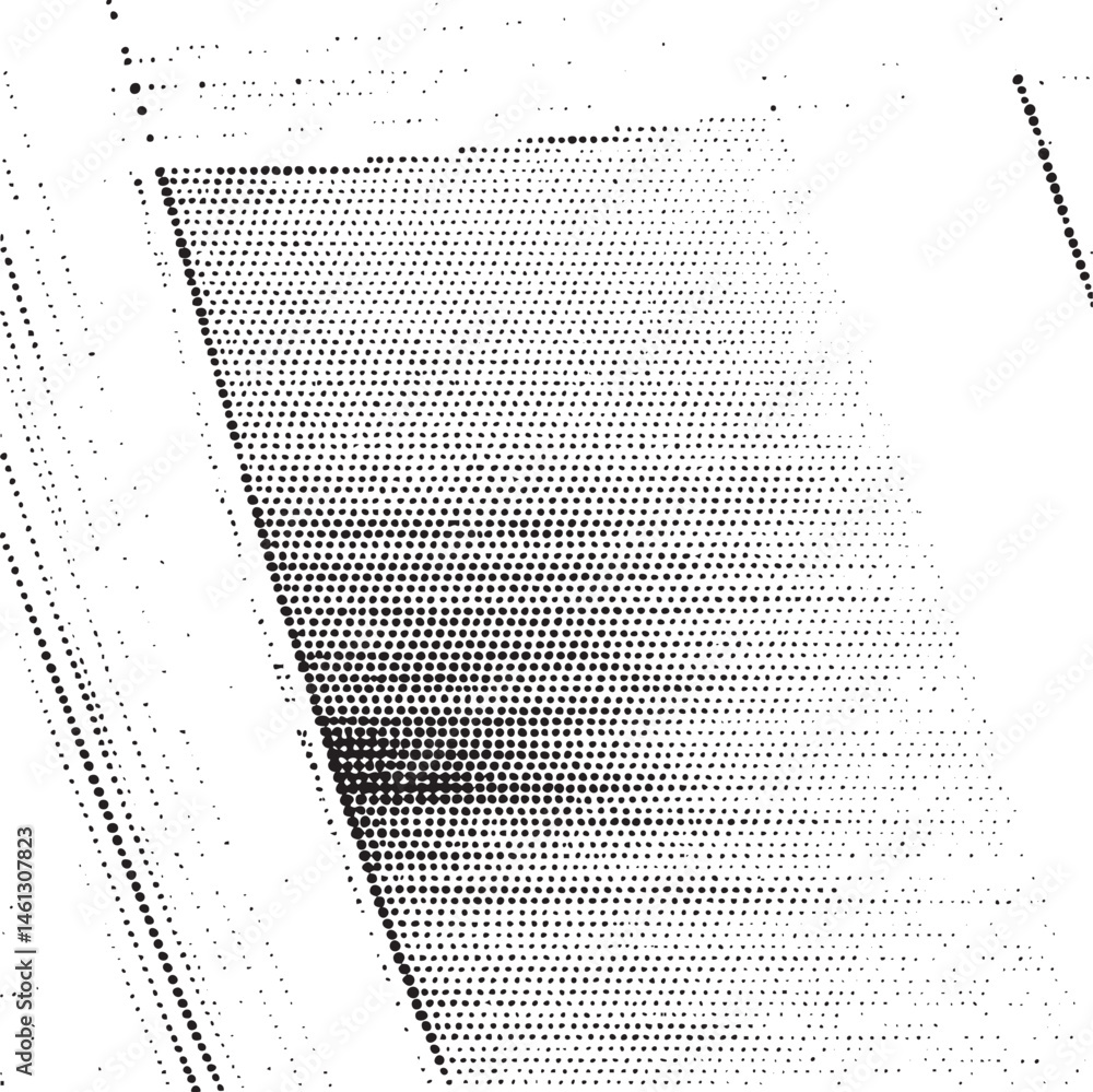 Poster a dark abstract shape emerges from a textured background of small dots.