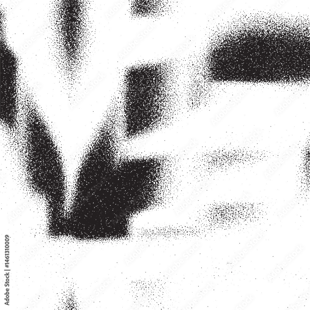 Poster a blurred grayscale abstract shape emerges from a textured surface of tiny dots.