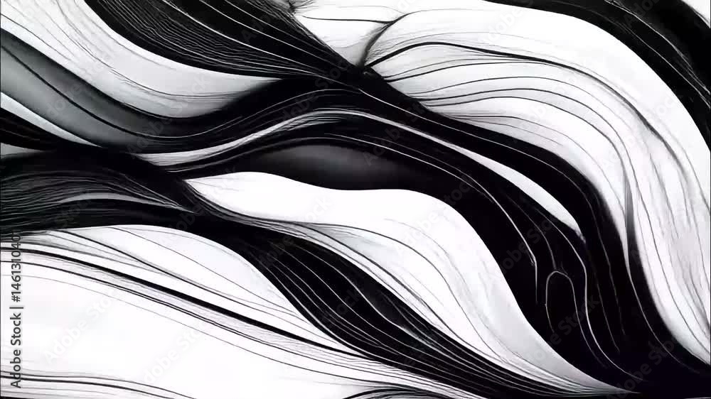 Poster abstract flowing pattern with dynamic curves in black and white suitable for creative designs and ba