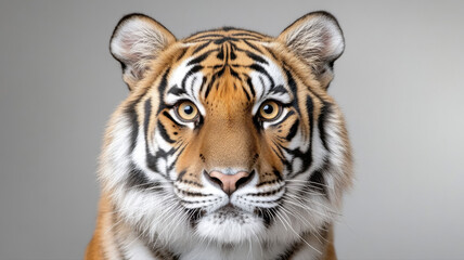 Fototapeta premium Close-up Portrait of a Majestic Tiger's Face Staring Directly at Camera in Studio Tiger Big cat Zoo