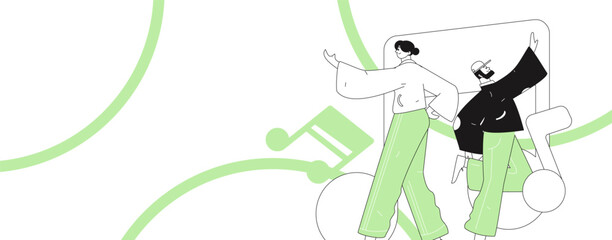 Music characters scene flat vector concept operation illustration
