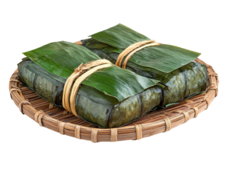 Sticky Rice Dumplings Wrapped in Banana Leaves Traditional Asian Food Isolated On Transparent Background