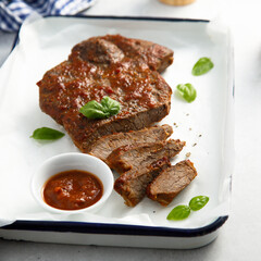 Roasted beef with bbq sauce