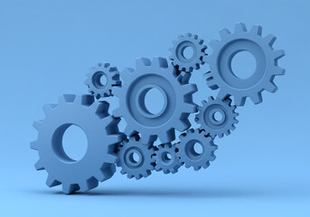 Gears Rotating with Light Blue Background for Mechanism Concept