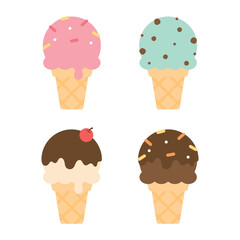 Cute colorful ice cream cone. Flat design illustration.
