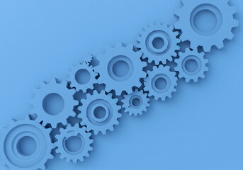 Gear Mechanism Concept on Blue Background Abstract Arrangement