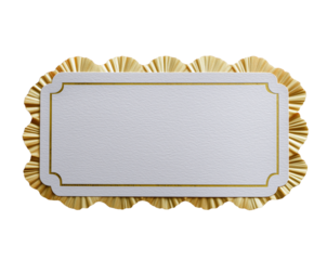 A gold and white ticket with a gold border. Rectangular white paper frame with gold border. Isolated on transparent background