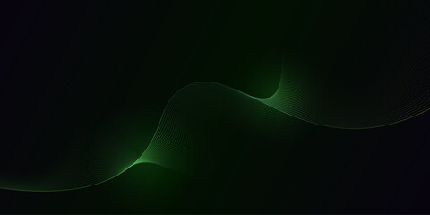 Abstract glowing wave lines on dark green background. Dynamic wave pattern. Modern flowing wavy lines and Futuristic technology concept