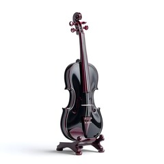 Experience Musical Opulence with Ruby-Accented Violin Resting on Polished Ebony Stand Amidst Rich Studio Ambiance
