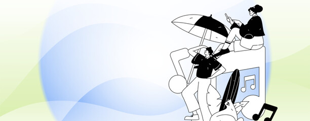 Music characters scene flat vector concept operation illustration
