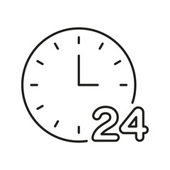 Clock With 24-Hour Symbol Line Icon. Around-The-Clock Service, Time Management, And Continuous Operation Outline Symbol. Business Efficiency. Editable Stroke. Isolated Vector Illustration
