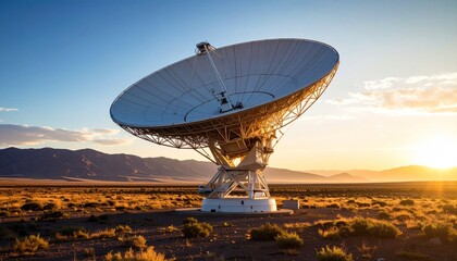 Radio Telescope Antenna in Desert Landscape