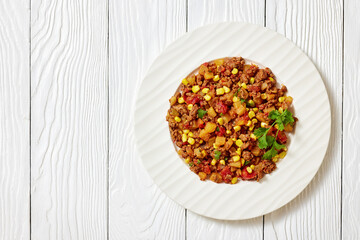 ground beef stew of potatoes and chopped tomatoes