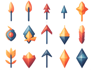 Set of arrow direction icons on transparent background, photorealistic detail of isolated graphics for general stock imagery and creative projects.