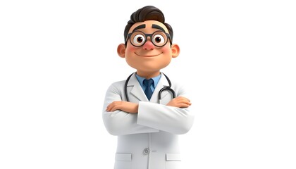 Animated doctor character medical setting digital illustration friendly environment front view health concept