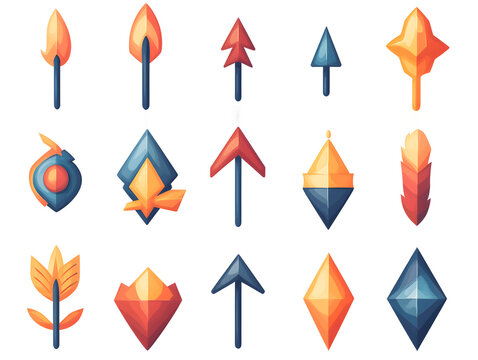 Set of arrow direction icons on transparent background, photorealistic detail of isolated graphics for general stock imagery and creative projects.