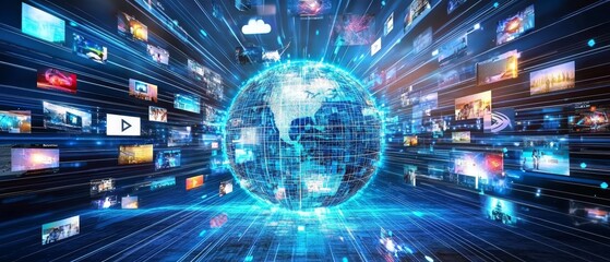 Obraz premium Digital globe representing interconnected global networks.