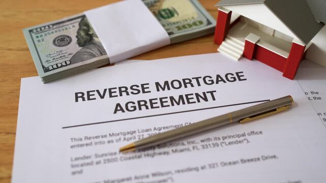 Reverse mortgage agreement contract ready to sign. Concept of getting money from a reverse mortgage.