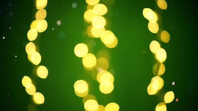 Festive Green-Gold Bokeh: Soft Circular Highlights on Dark Forest Background &ndash; Subtle Glow & Luxurious Stillness