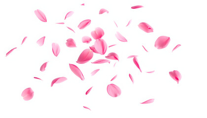 Falling pink petals nature scene floral composition minimalist environment aerial view serenity