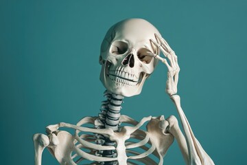 A skeletal figure poses thoughtfully