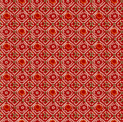Traditional  Geometric folk Bandhani | Seamless Dotted Ethnic Print on red background