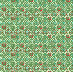 Traditional  Geometric folk Bandhani | Seamless Dotted Ethnic Print on green background