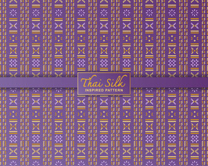 Seamless pattern background. Inspired by traditional Northern Thai silk pattern. Colored in Violet and Gold.