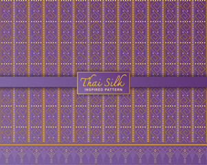 Seamless pattern background. Inspired by traditional Northern Thai silk pattern. Colored in Violet and Gold.