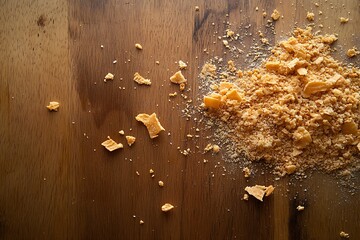 Golden Crumbled Toffee Bits On A Wooden Surface