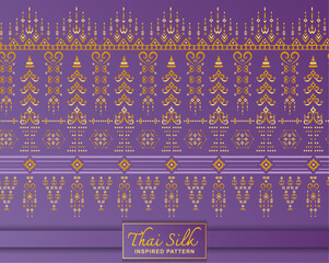 Seamless pattern background. Inspired by traditional Northern Thai silk pattern. Colored in Violet and Gold.