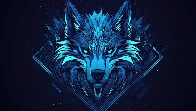 Fierce, stylized wolf head graphic art