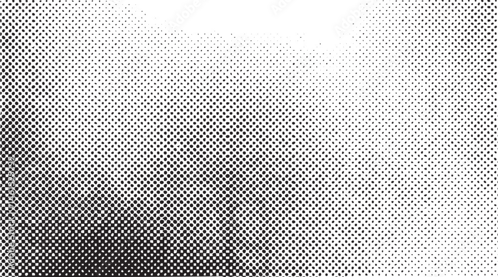 Poster a gradient background transitions from black to white featuring a dense of small dots.