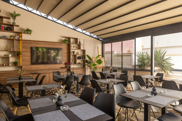 Stylish modern restaurant interior with cozy seating