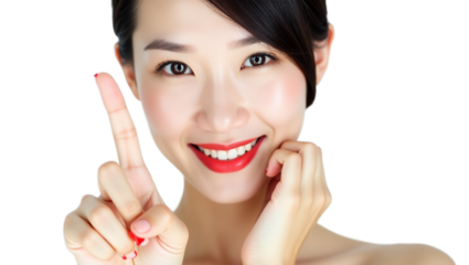 Isolated lady with finger int he air