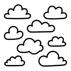 Collection of simple cartoon cloud outlines