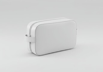 White toiletry bag with a zipper on a white background, perfect for travel and organization of personal items
