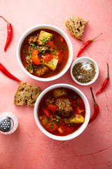 Traditional goulash soup with beef