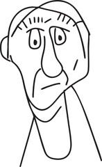 A black and white sketch depicts a man with an expressive face.